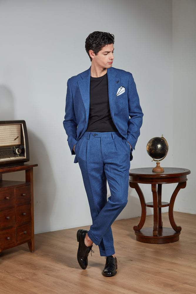
                  
                    Giacca ischa in lino cotone spigato blu chiaro
                  
                