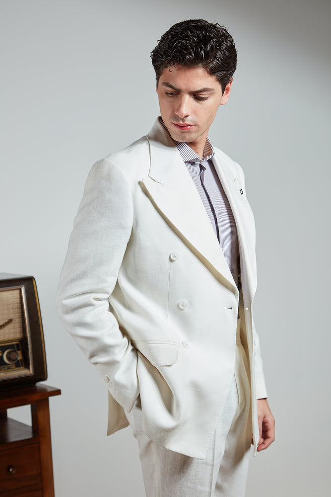 
                  
                    Giacca Amalfi in lino cotone spigato bianco
                  
                